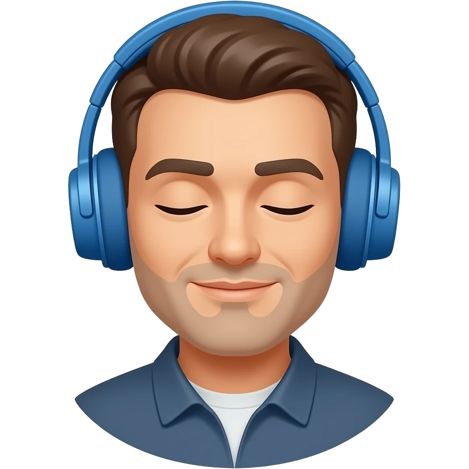 meditating man with headphones blue emoji