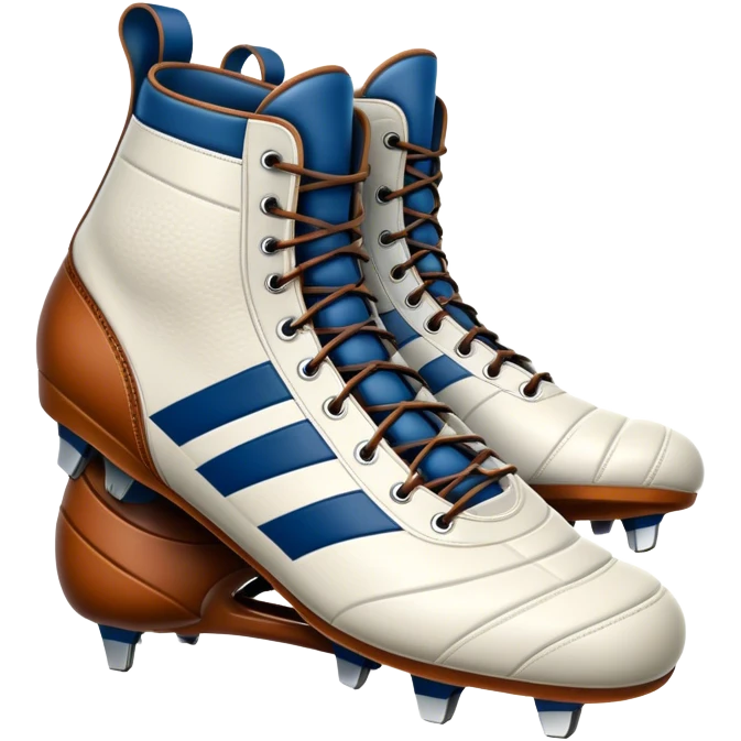Cinematic Realistic image of a pair of rugby boots, showcasing sturdy leather construction, detailed cleat patterns and textured surfaces, illuminated by vibrant outdoor lighting that captures their athletic purpose emoji
