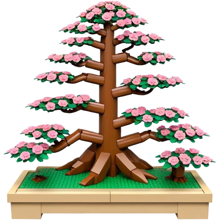 Wide Three tiered Lego bonsai planters stand, shelving nine maple specimens and several smaller azaleas, frame made of oaken palette wood  emoji