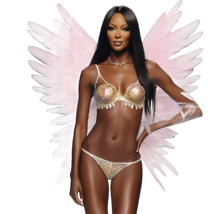 Naomi campbell on a runway victoria secret angel wings emoji