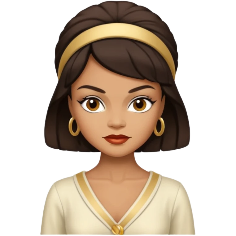 Eartha Kitt with dark brown hair, ivory outfit emoji