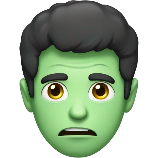 Dark haired man getting sick with a green face emoji
