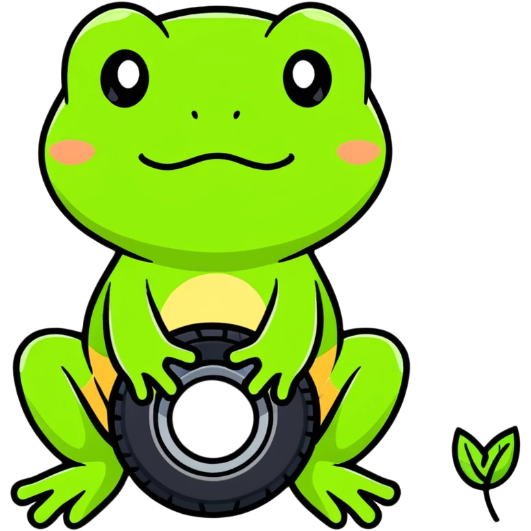 frog head on a tire with legs sprouting emoji