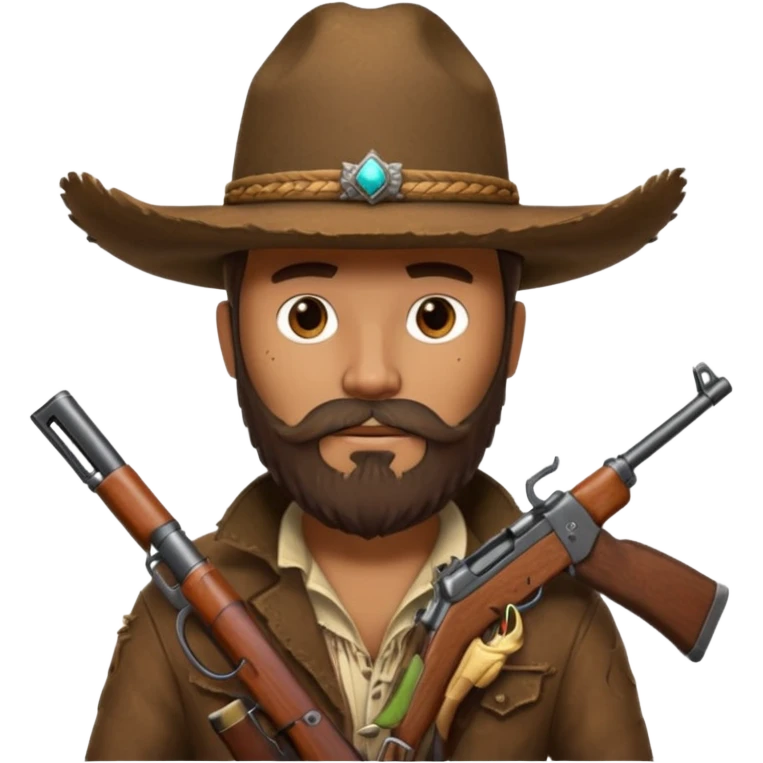  brown cowboy with full beard, sombrero and a ak47 up emoji
