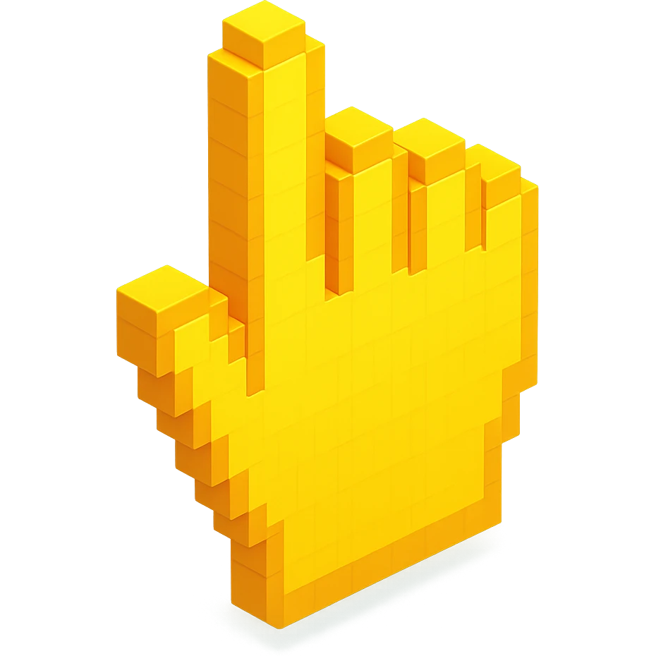 voxel hand cursor, 3D pixelated style emoji