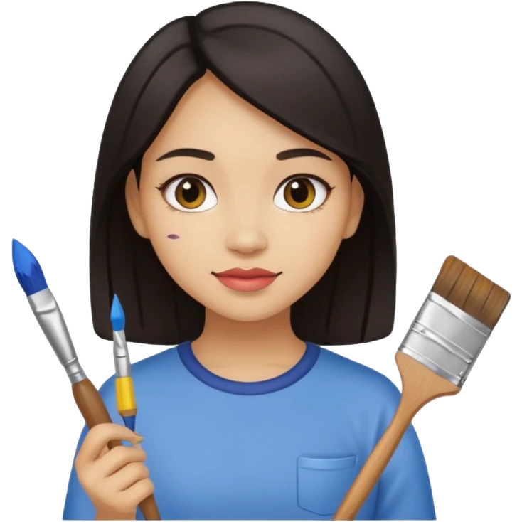 Light skin dark hair girl holding paint and paintbrush emoji