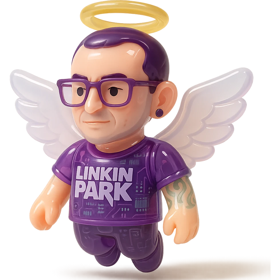 Chester Bennington from Linkin Park with a holy halo and angelic wings emoji