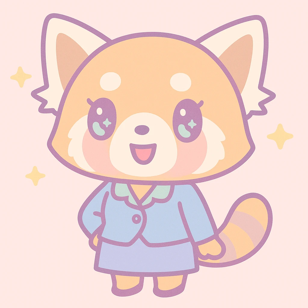 Aggretsuko red panda character, cute, anime style, wearing office attire emoji