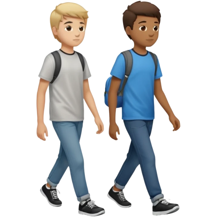 two boys teens walking, horizontal profile view emoji
