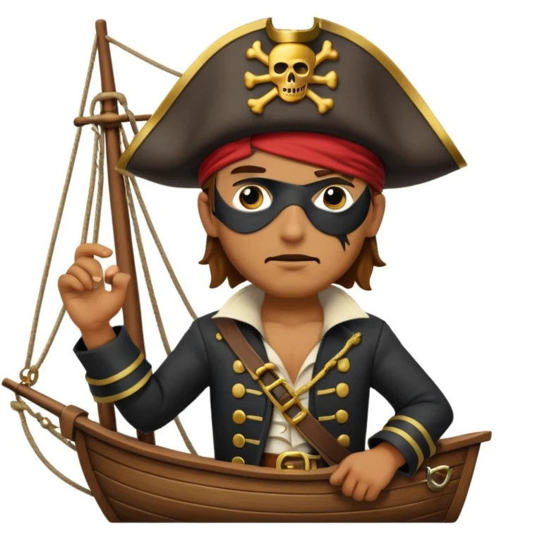 pirate with eye sailing a ship in strom sea background emoji