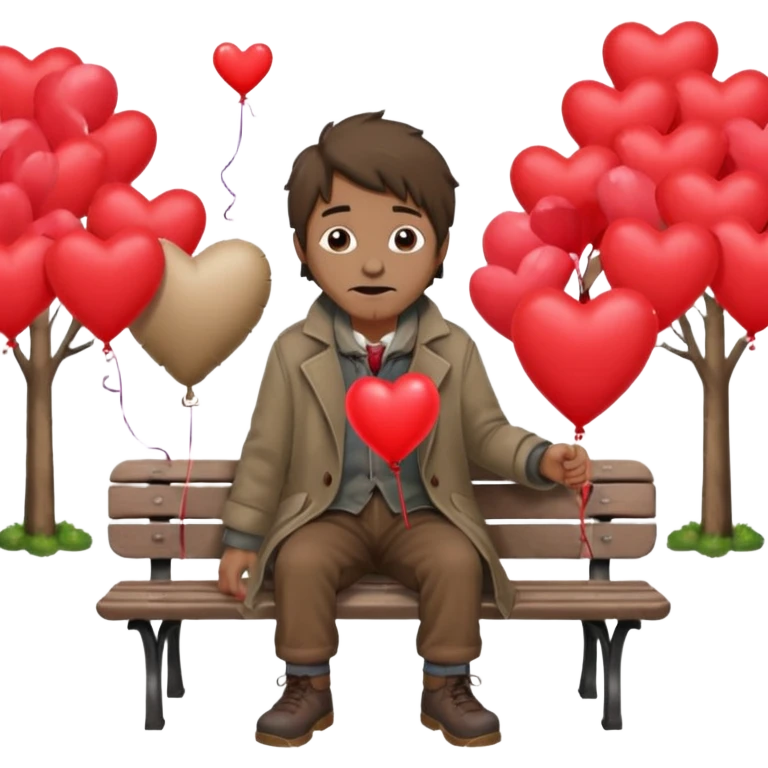Homeless man with Valentine’s Day decor emoji