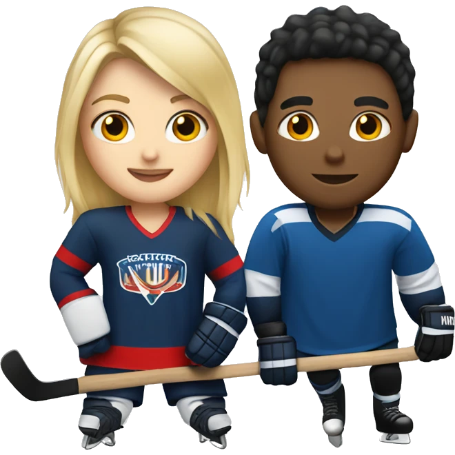 A blonde girl with a brunette hockey player guy emoji