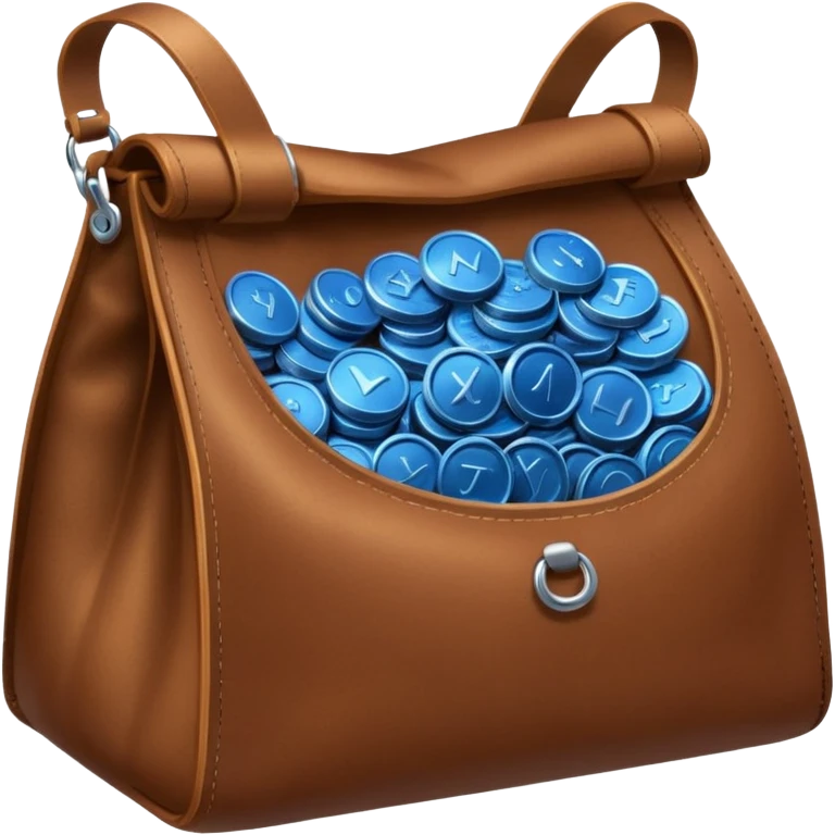 blue coins inside a brown leather bag  emoji
