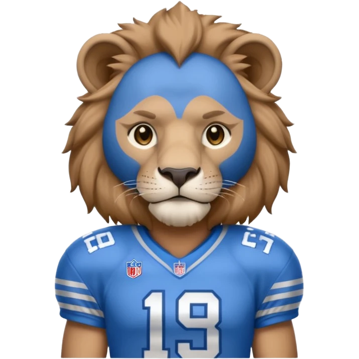 blue color lion wearing american football jersey emoji