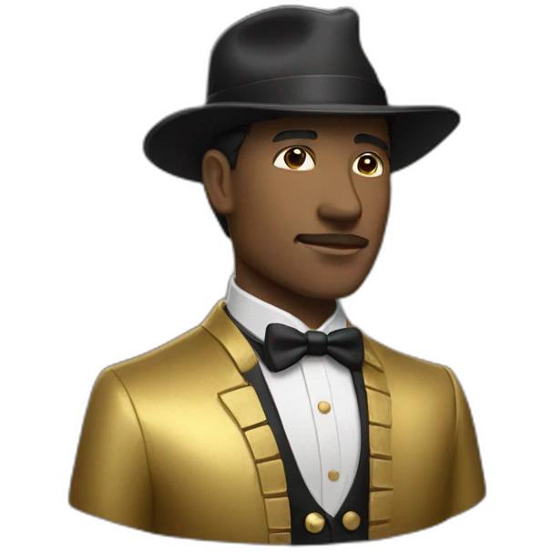 man with a black and white hat and golden jacket emoji