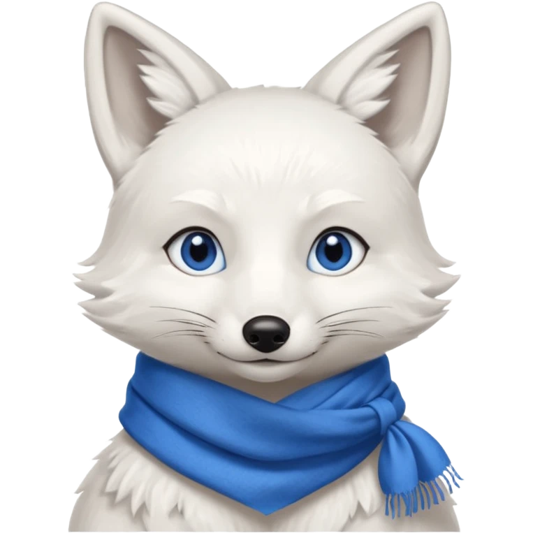 a sitting white fox with blue eyes wearing a blue scarf emoji