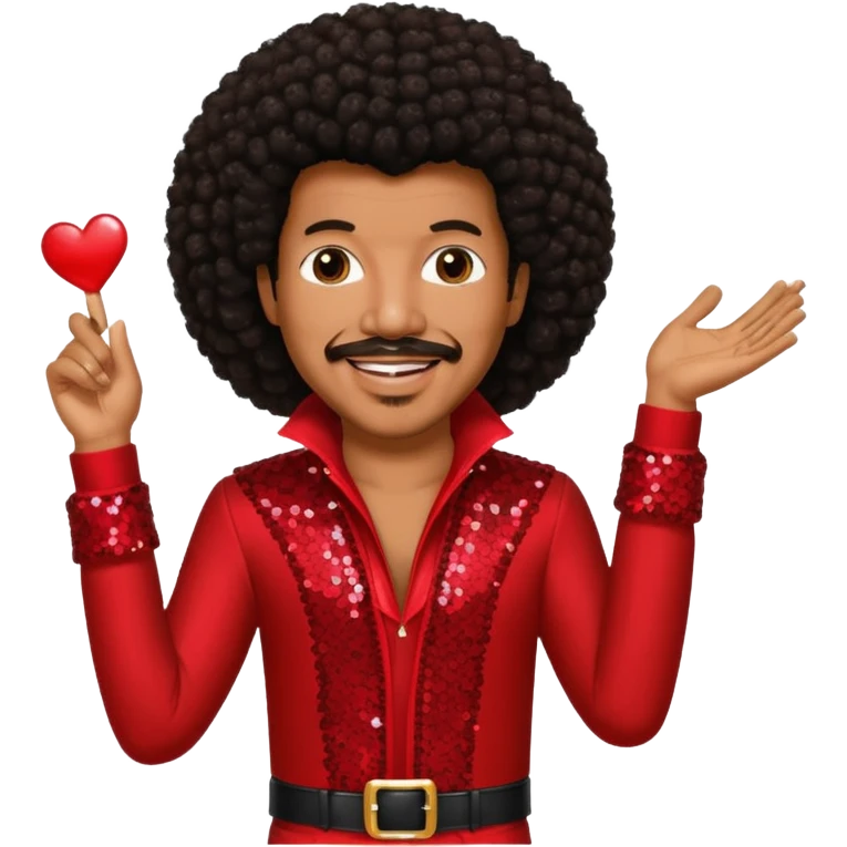 Lionel Richie with long dark brown afro hair, red sequin outfit  emoji