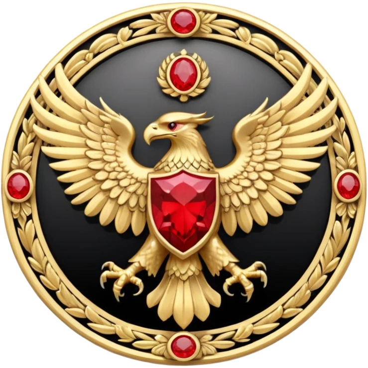 Golden double headed eagle with wings crest / brosch in a circle with red gems and no background emoji
