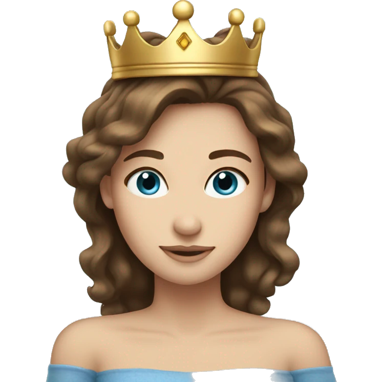 cozy girl with brown hair blue eyes and crown emoji