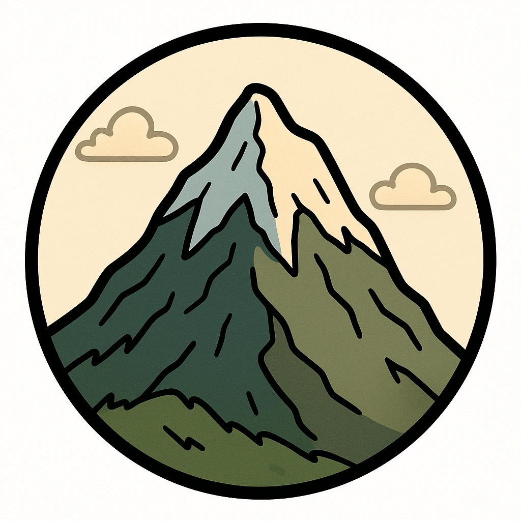 little alchemy style icon
subject: mountain
border: medium-black
shape: round, circular
background: white
style: full color fill with medium black outlining emoji