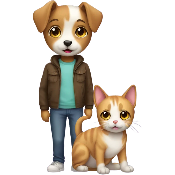 cute dog and cat  fullbody  emoji