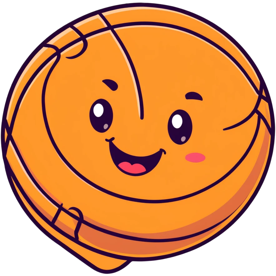 An adorable cartoon basketball with a happy face and rosy cheeks emoji
