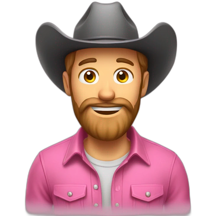 Caucasian guy with a full beard and a pink cowboy hat, greeting someone by tipping the hat emoji
