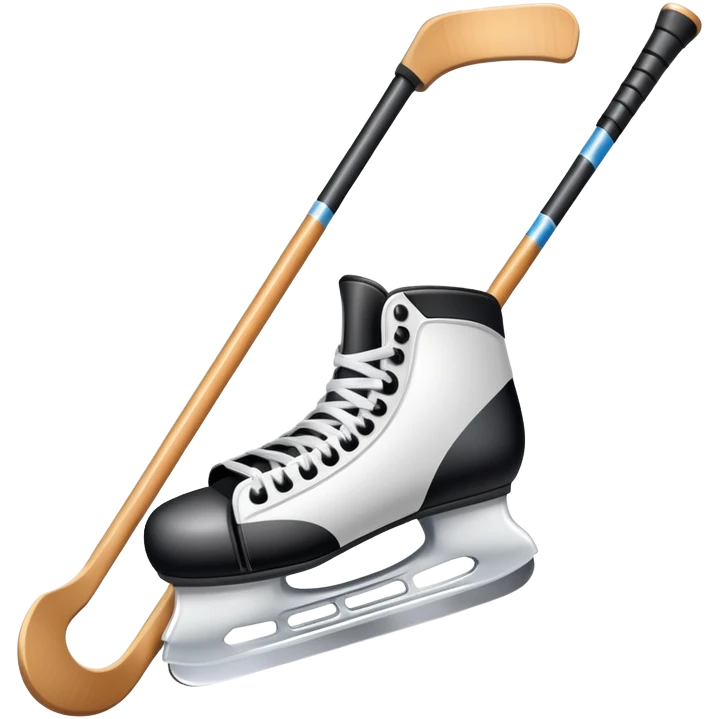 Please, make An icon featuring close-up shots of key hockey equipment: a hockey stick, puck, and skates. The background shows a packed stadium with cheering fans, bright arena lights, and an icy rink. Transparent background highlights the essentials of the game and the thrill of the sport. emoji