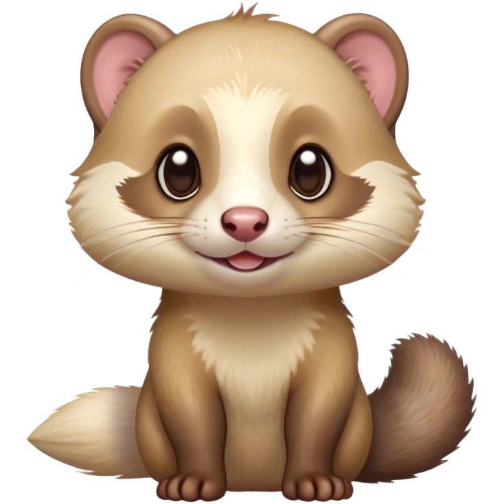 Cinematic Cute Ferret Portrait Emoji, Head tilted playfully, with an elongated, flexible body and a characteristically curious expression, featuring a short, pointed snout, bright, sparkling eyes, and soft fur in warm brown and cream tones, Simplified yet irresistibly adorable features, highly detailed, glowing with a warm, friendly glow, high shine, affectionate and lively, stylized with a touch of whimsical mischief, soft glowing outline, capturing the essence of a fun-loving and mischievous ferret that feels like it could scamper straight into your heart! emoji