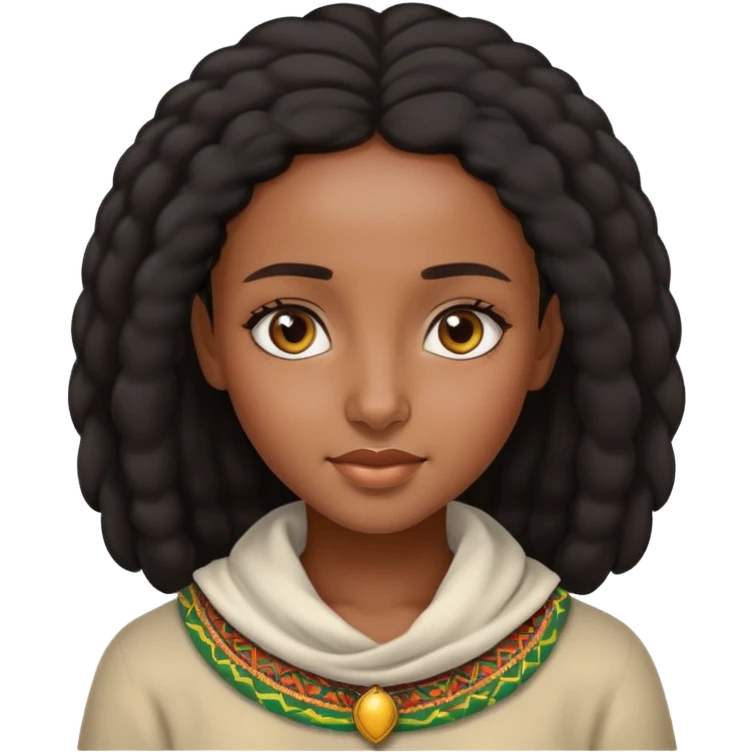 beautiful Ethiopian girl, warm expression, natural hair, traditional features, high definition, precise details, iOS Apple style emoji emoji