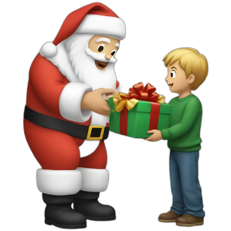 Santa giving a gift to young boy emoji