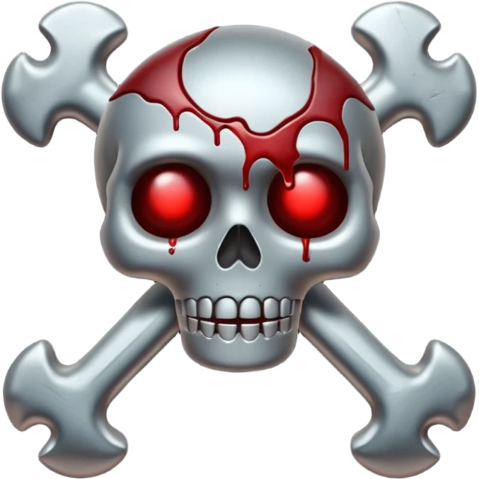 Emoji-style metallic bones with traces of blood, steel texture, dark dramatic tone, clean background emoji