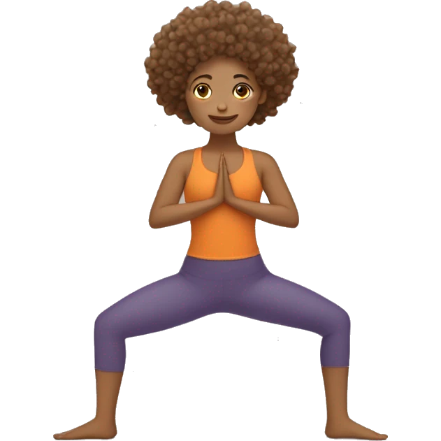 Curly hair tan girl doing yoga ￼ emoji