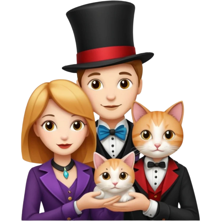 magician couple and their pet cat emoji