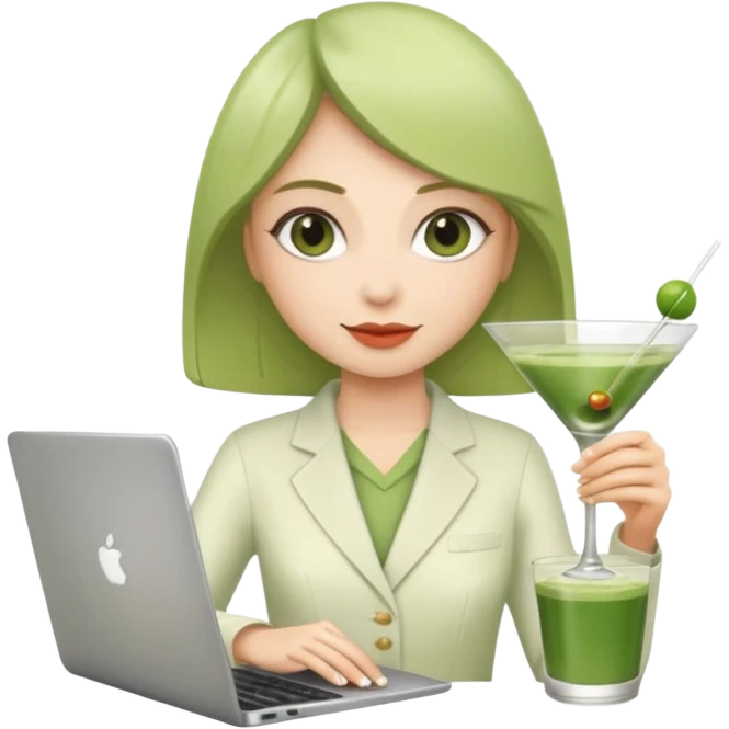 Woman holding martini and matcha with laptop emoji