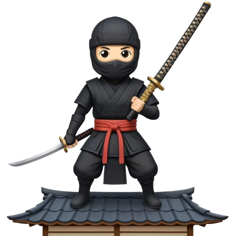 A ninja wielding a samurai sword stands on the roof of a Japanese house. emoji