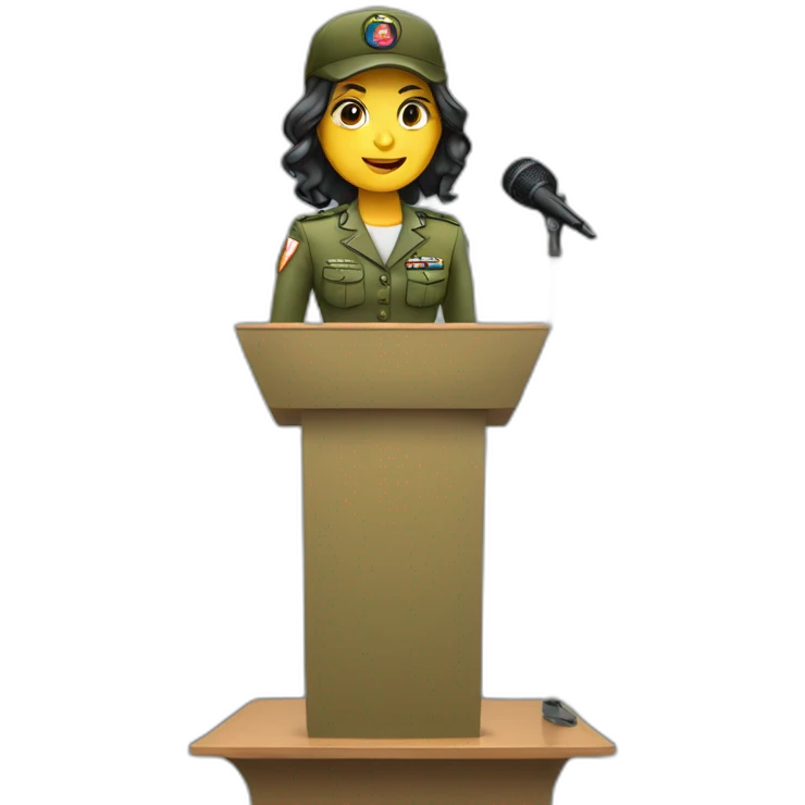 Army speaker girl with a microphone standing on a podium  emoji