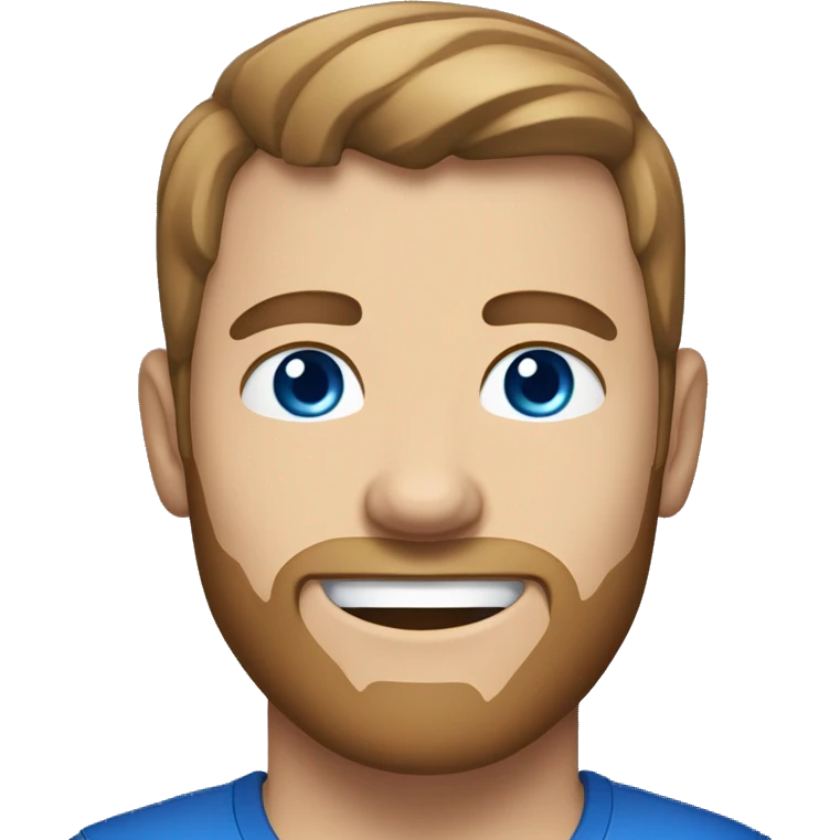 A 27 year old, White man, with short brown hair, with stubble facial hair,   with blue eyes wearing a t-shirt. emoji