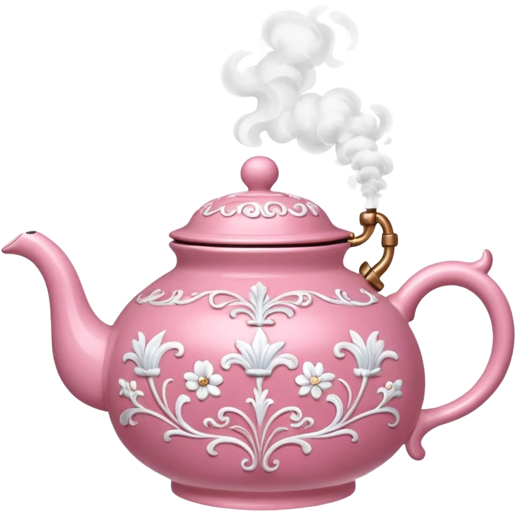 Pink steaming and boiling  tea pot with smoke emoji