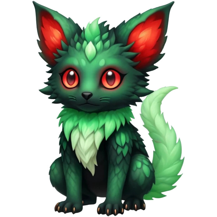 Kawaii Cute Edgy Black Green Red ethereal Fionbri-Vernid-Trico-fantasy-animal-creature full body emoji