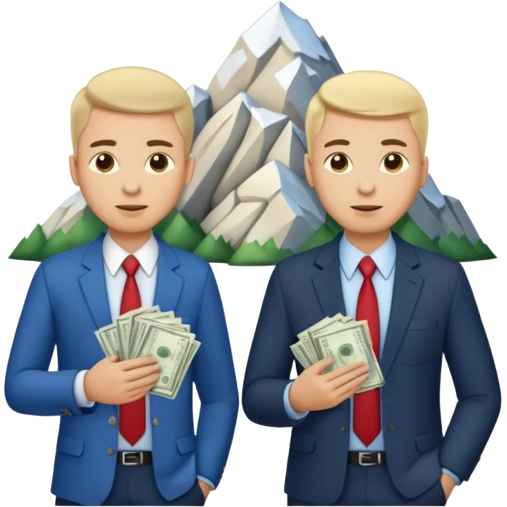 deux chef d'entreprise, un en train de compter sa montagne de billet et le deuxième derrière lui  poche vide pas d'argent  emoji