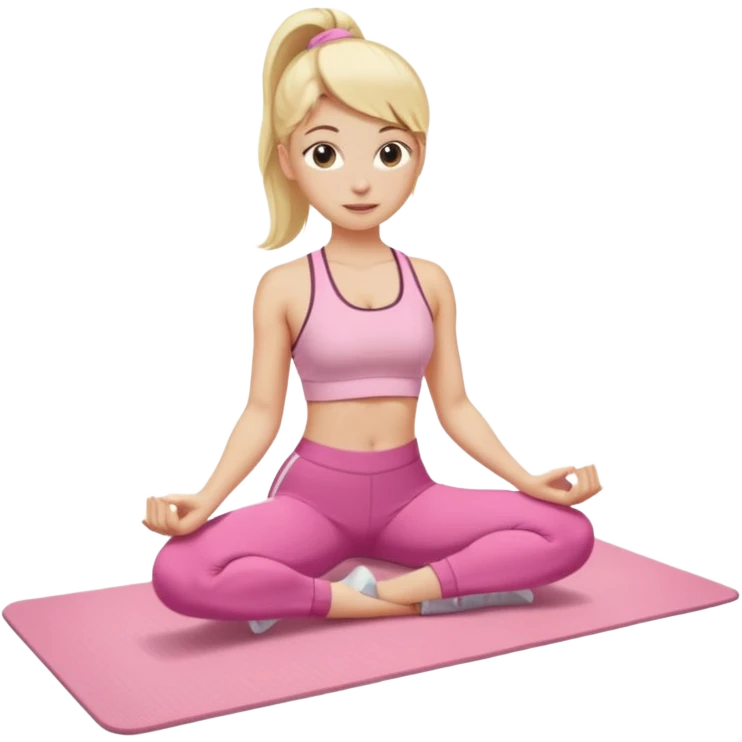 A blonde white Pilates girl in light pink clothes with fitness mat emoji