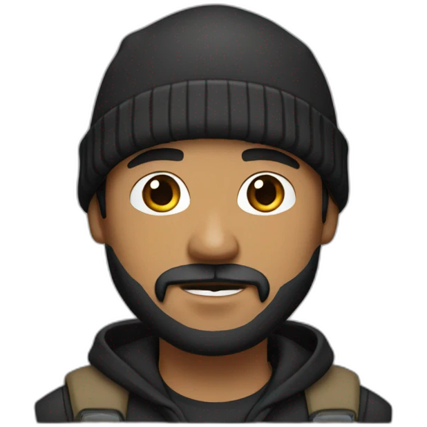 guy black hoodie light brown skin fishing beanie and mustache and beard black hair emoji