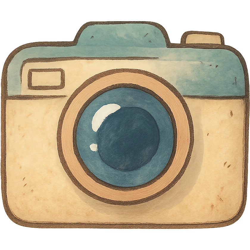 icon of a camera, soft colors, whimsical, ghibli style emoji