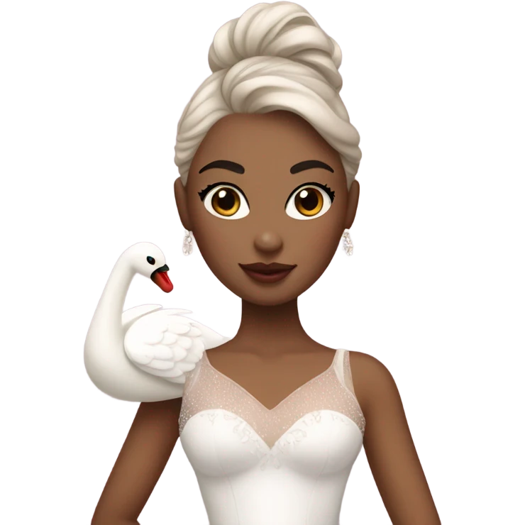 Ballerina with swan dress, white skin, strawberry makeup emoji
