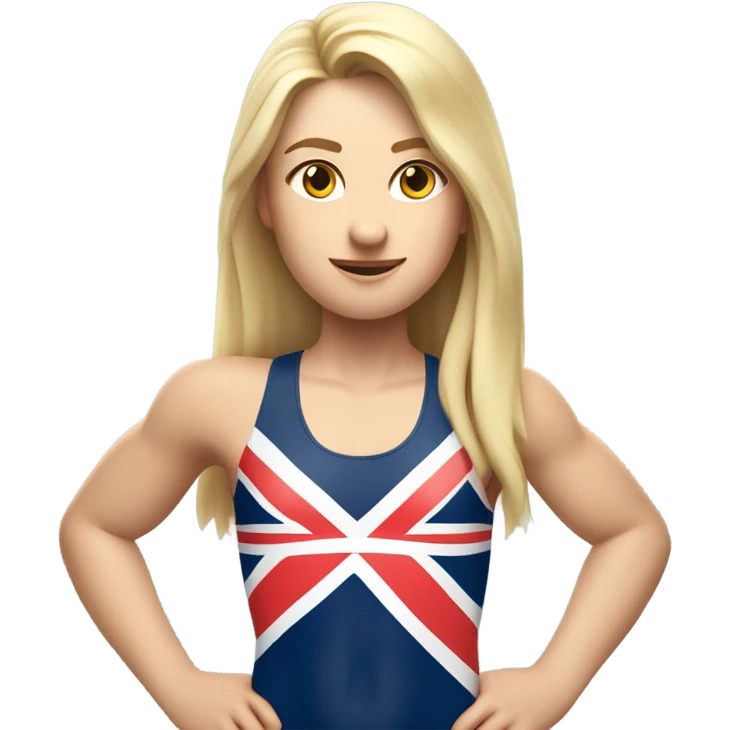 A girl with long blonde hair with wide shoulders wearing a Great Britain rowing swimming suit and has toned muscles emoji