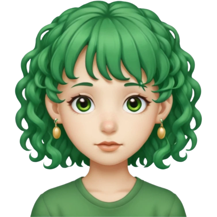 green curly  haired with hair bangs big head accessory big nose mid size ear young piercing  emoji