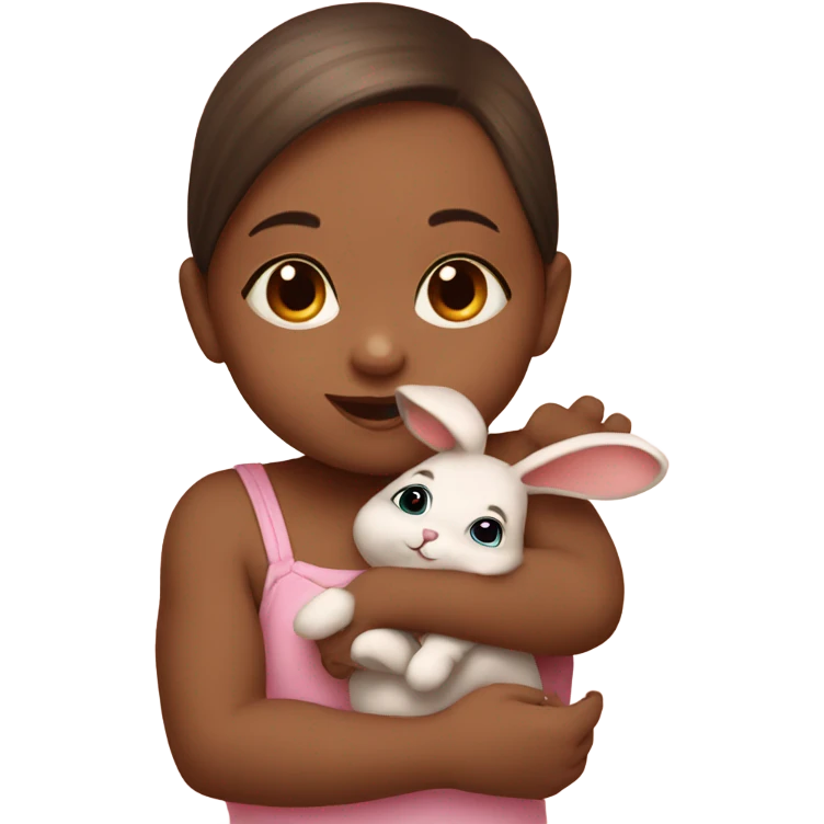 Baby girl with cute brown bunny emoji