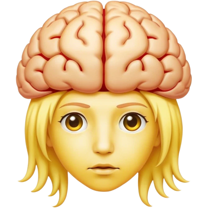 Standard emoji of a person with hair that looks like a brain and yellow skin emoji