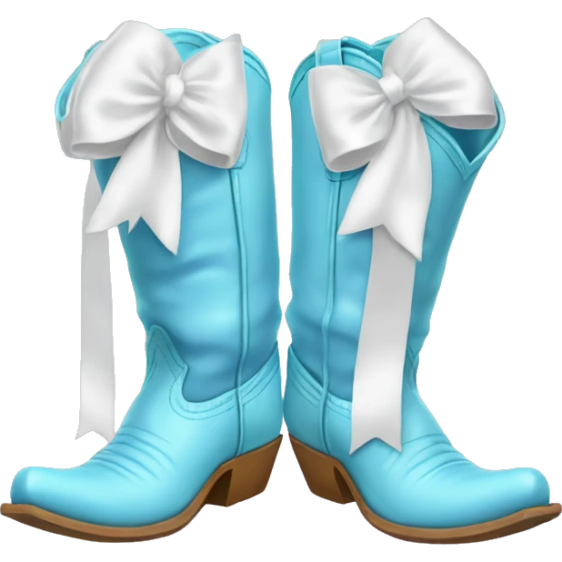 Pair of pastel blue cowboy boots and two little white bows emoji